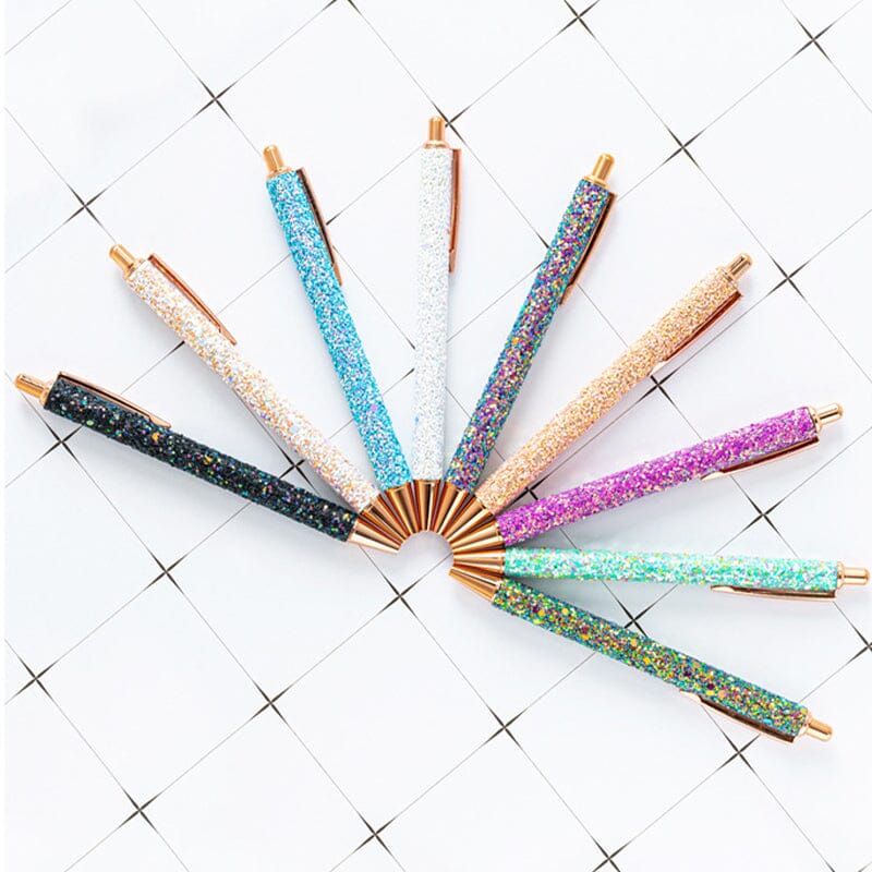 7 pcs PU Leather Sequin Press Ballpoint Pens