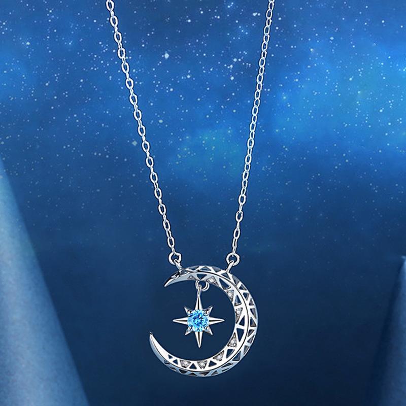 Teyou™ Galaxy Crescent Moon Pendant Necklace