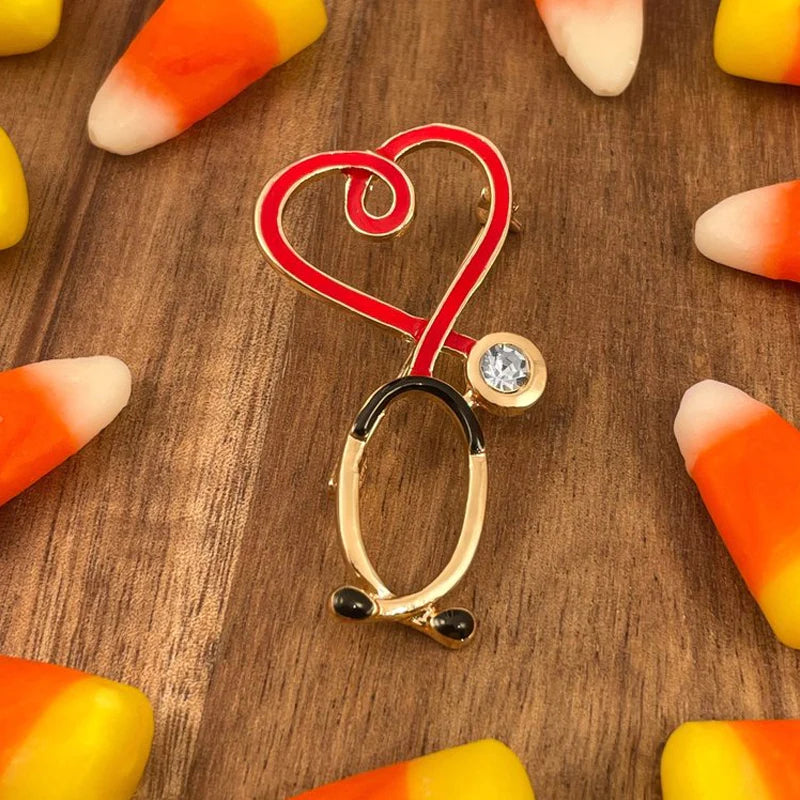 Love Heart Stethoscope Mini Brooch