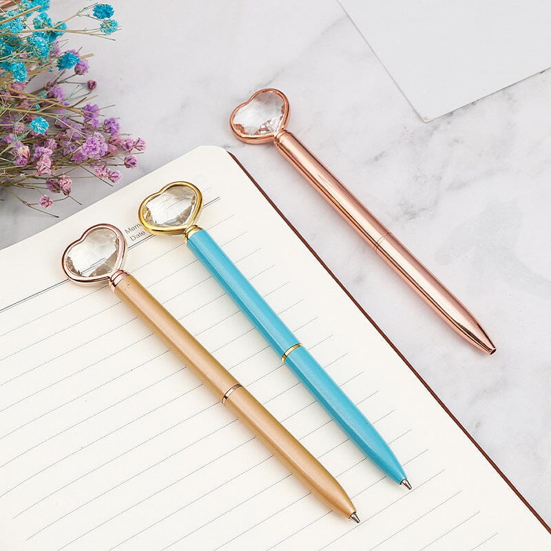 6 pcs Heart Diamond Ballpoint Pens