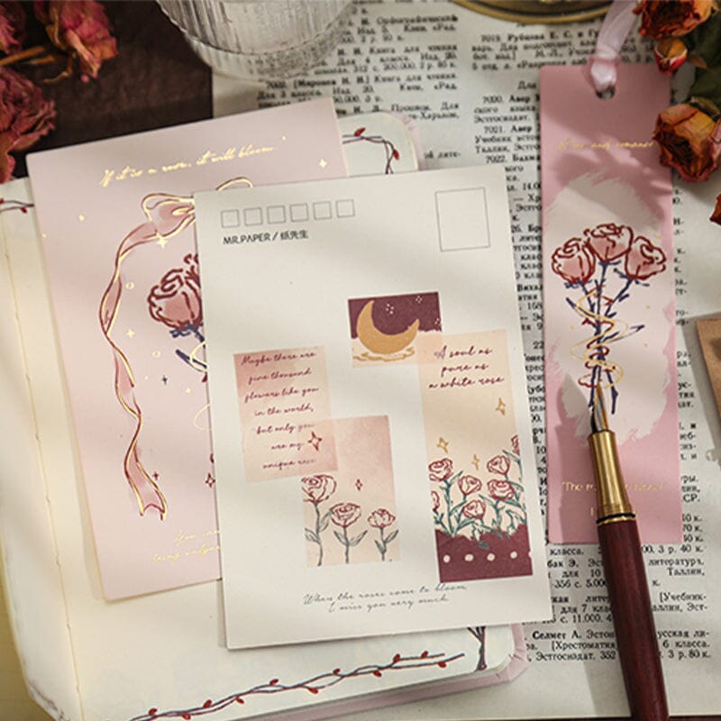 Pink Rosa Theme Gift Cards and Notebook Set