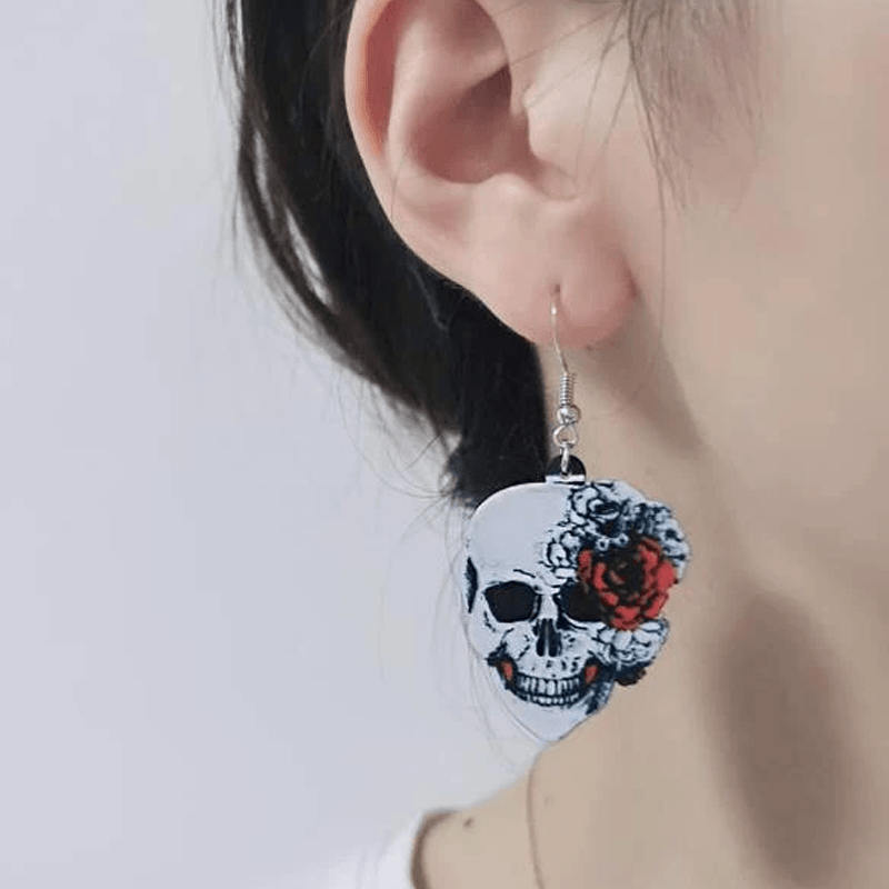 Acrylic Halloween Rose Flower Skull Earrings