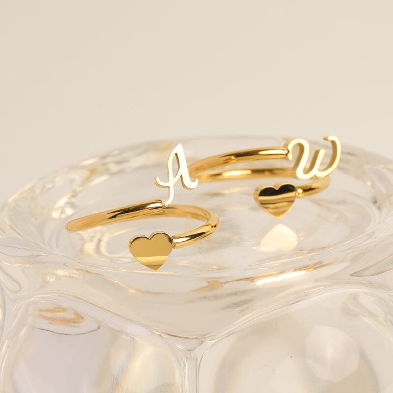 Dainty Initial Heart Ring