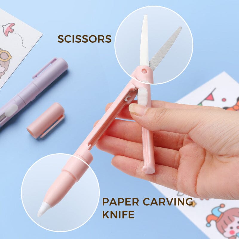 Mini Folding Pen Scissors Graving Knife for Kids