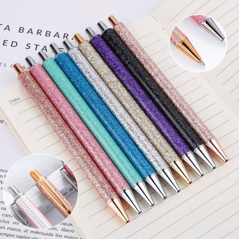 9 pcs Metal Press Gold Powder Ballpoint Pens