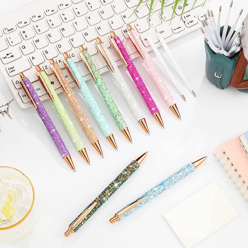 7 pcs PU Leather Sequin Press Ballpoint Pens