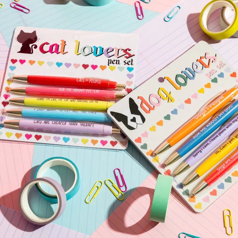 Funny Cat&Dog Lovers Ballpoint Pens (Set of 5 black ink pens.)