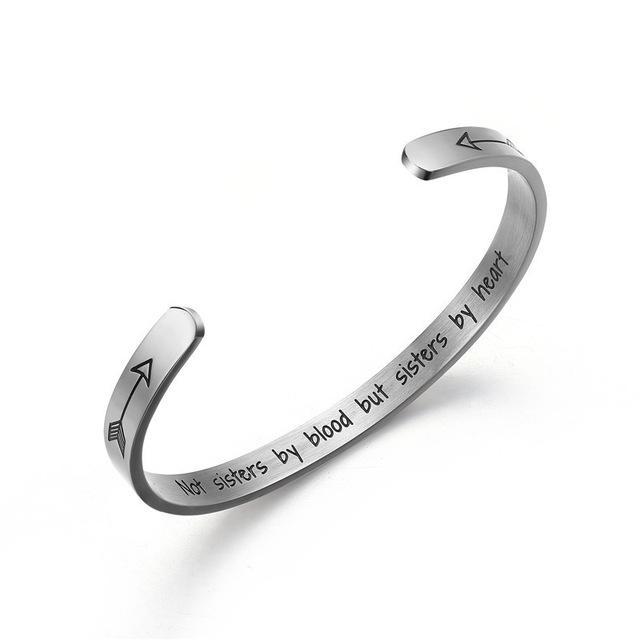 Sisters By Heart Cuff Bracelet-Inner Engraved Inspirational Cuff Bracelet Bangle