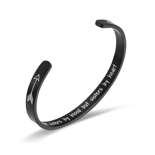 Sisters By Heart Cuff Bracelet-Inner Engraved Inspirational Cuff Bracelet Bangle