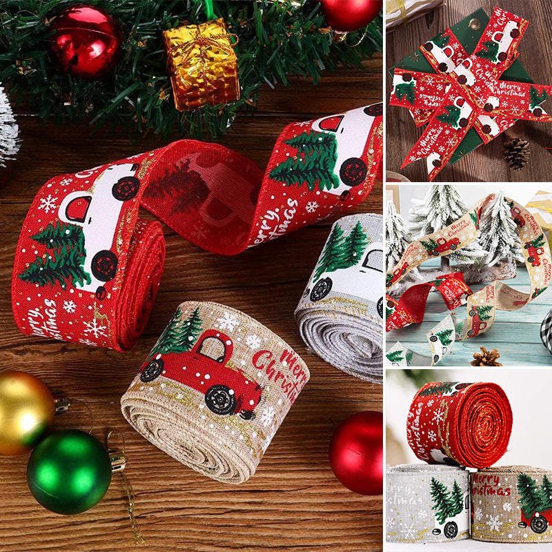 Christmas Ribbon Printed Burlap Ribbons For Gift Wrapping(A roll of 5 metres)