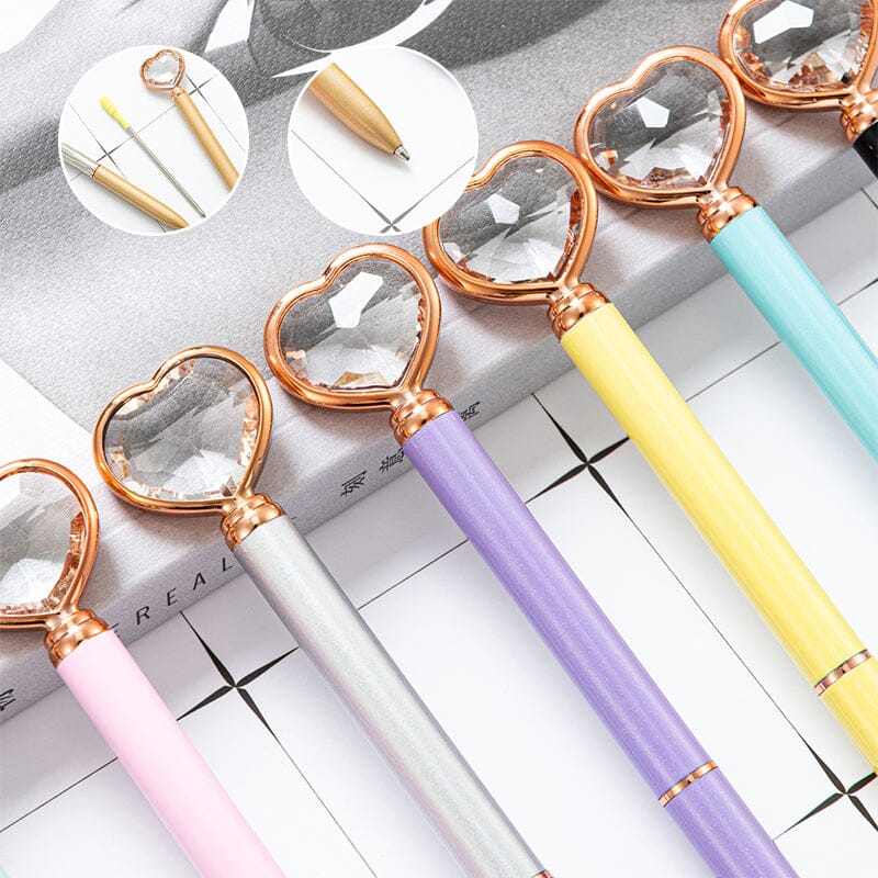 6 pcs Heart Diamond Ballpoint Pens
