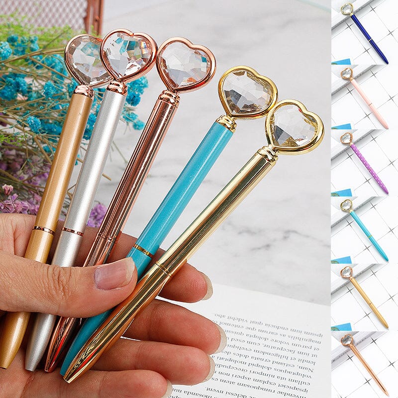6 pcs Heart Diamond Ballpoint Pens
