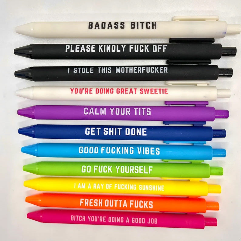 11 Pcs SwearWord Funny Ballpoint Pens(Black ink)