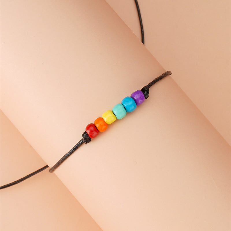 Rainbow Bead Braided Adjustable Bracelet