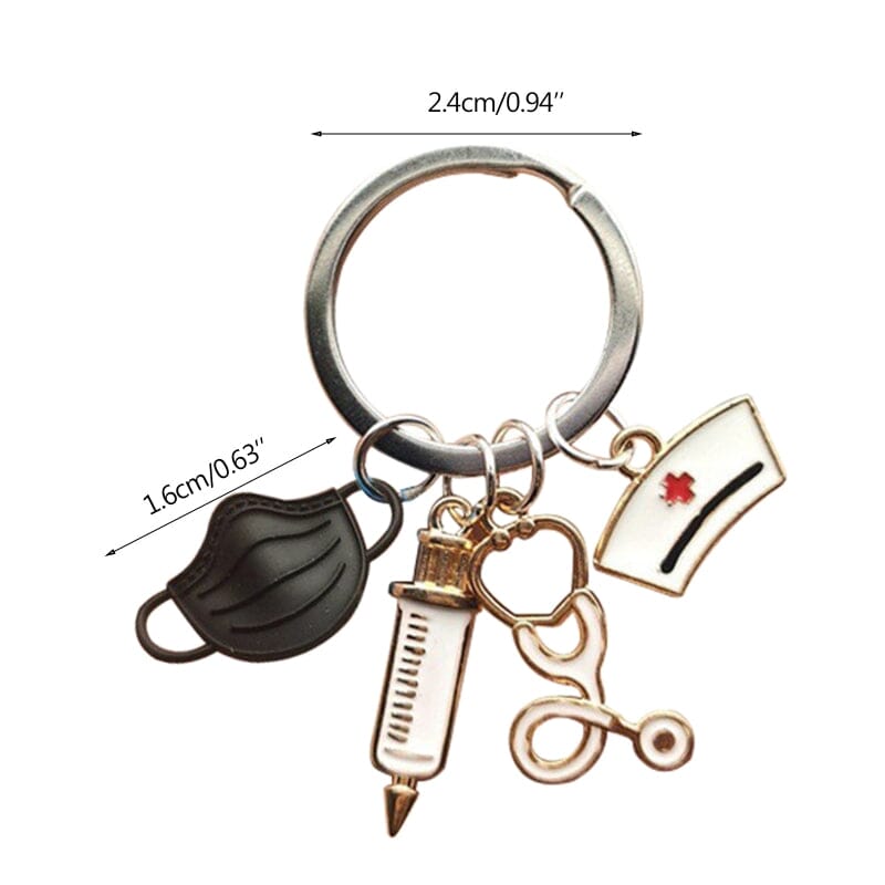 Nurse Doctor Medical Tool Stethoscope Syringe Face Mask Keychain