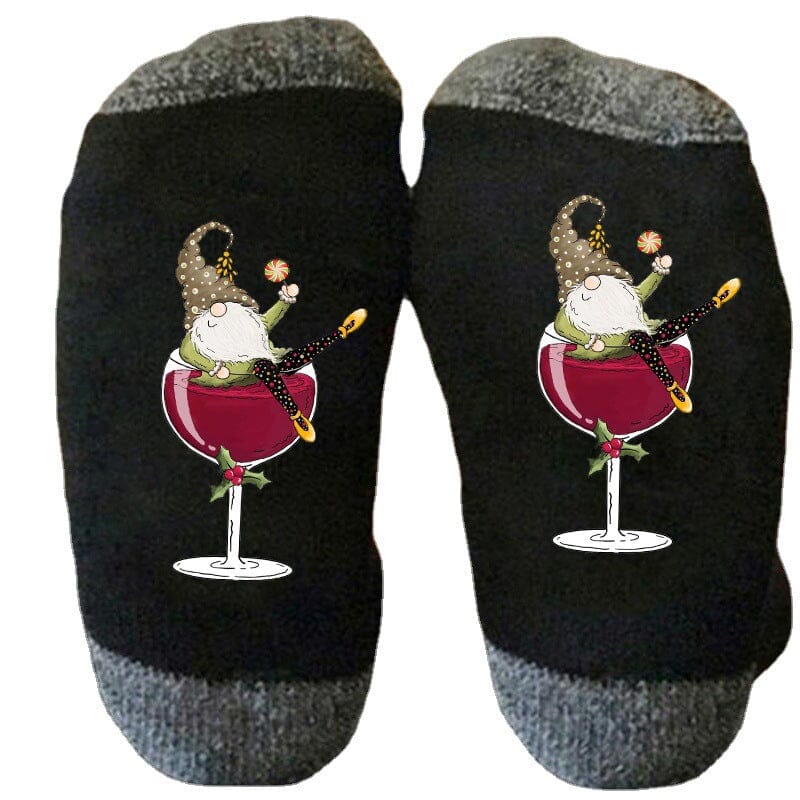 Christmas Gnome Wine Glass Unisex Crew Socks