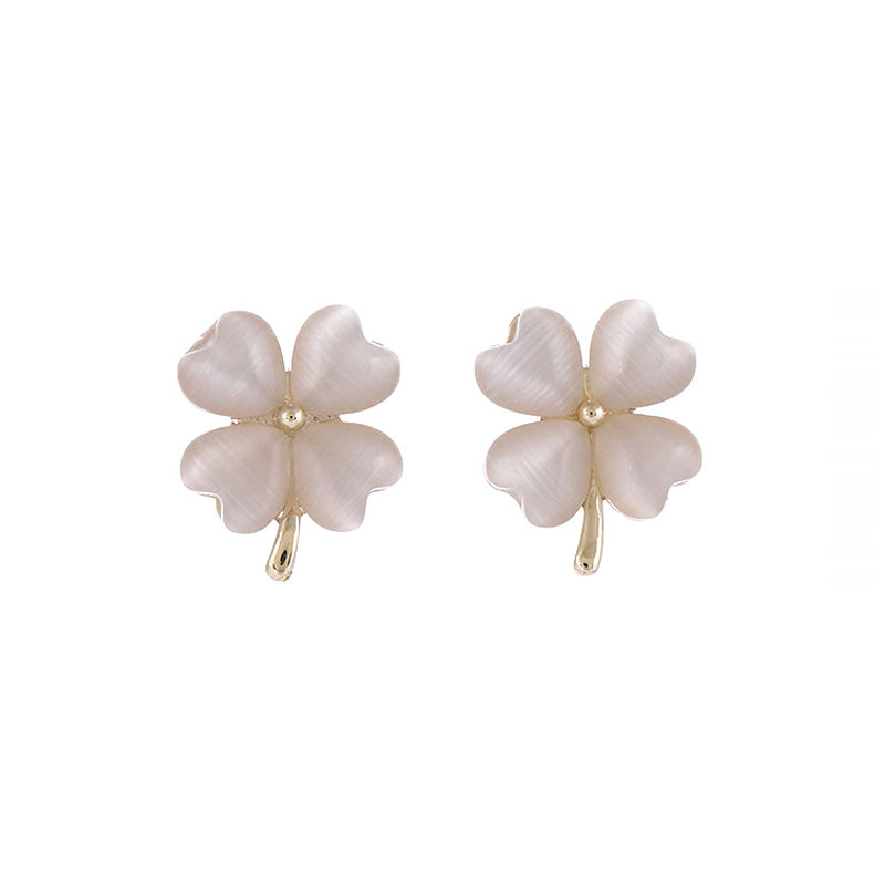 Heart-shaped Opal Lucky Four-leaf Clover Earrings
