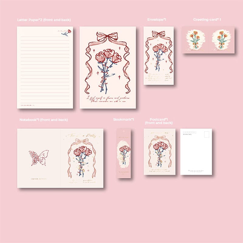 Pink Rosa Theme Gift Cards and Notebook Set