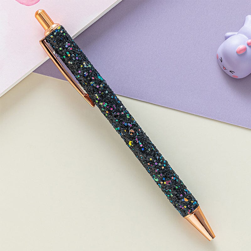 7 pcs PU Leather Sequin Press Ballpoint Pens