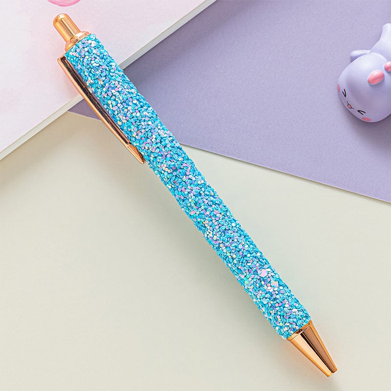 7 pcs PU Leather Sequin Press Ballpoint Pens