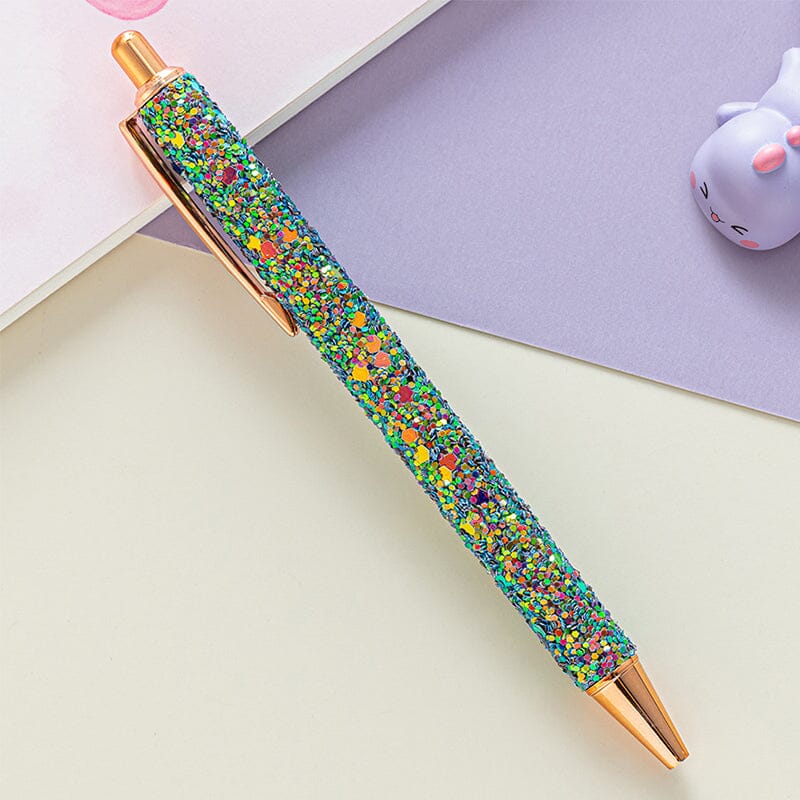 7 pcs PU Leather Sequin Press Ballpoint Pens