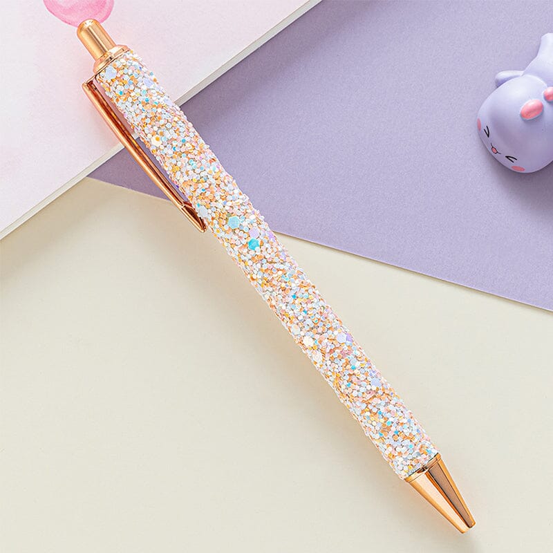 7 pcs PU Leather Sequin Press Ballpoint Pens