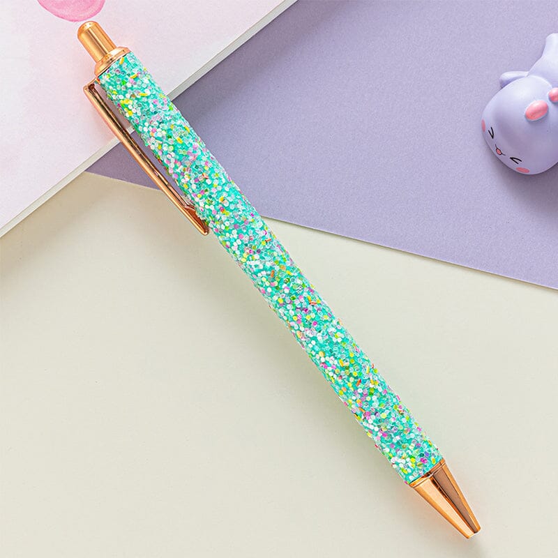 7 pcs PU Leather Sequin Press Ballpoint Pens