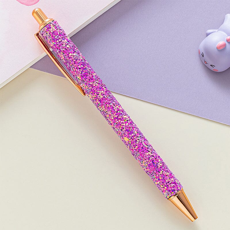 7 pcs PU Leather Sequin Press Ballpoint Pens